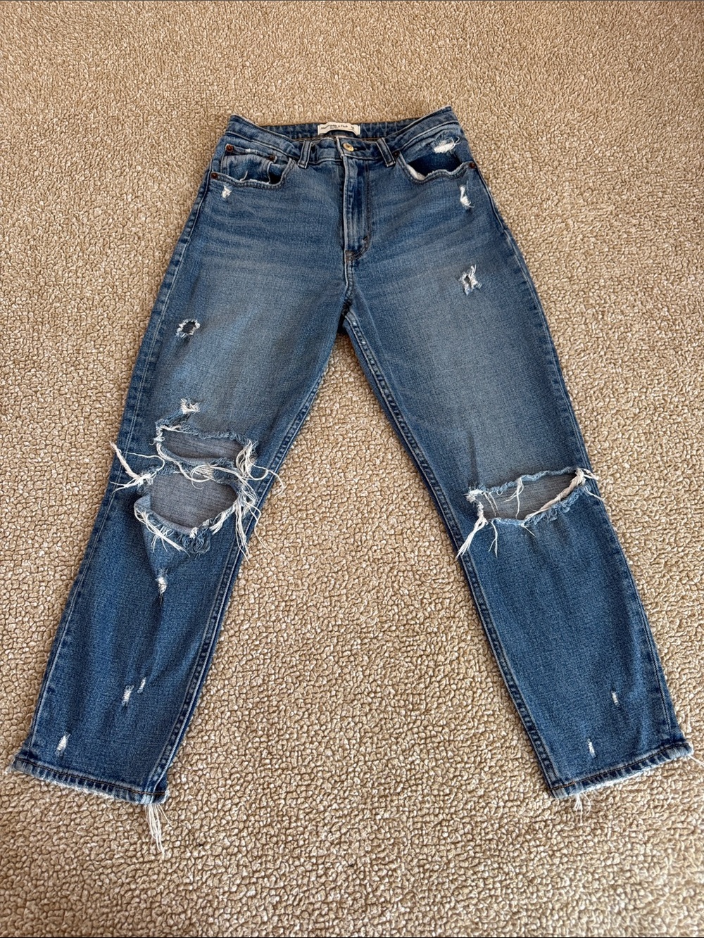 Abercrombie & Fitch Distressed Dark Blue Boyfriend Jeans